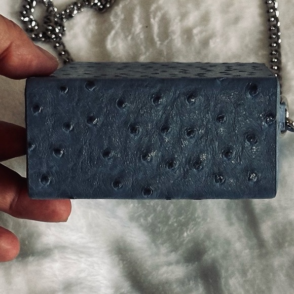Snob Essentials Jewel Box Crossbody Purse Blue Ostrich NWOT UNIQUE AND RARE - Picture 7 of 12